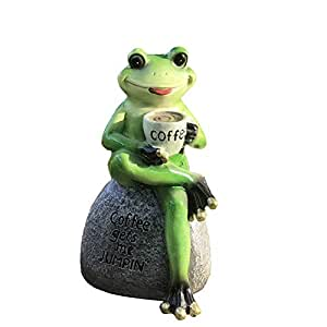 coffie drinking frog garden ornament