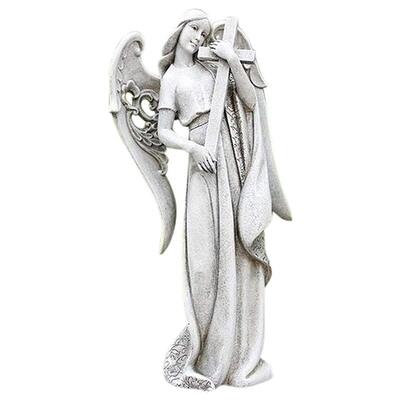 Garden angel statue holding cross