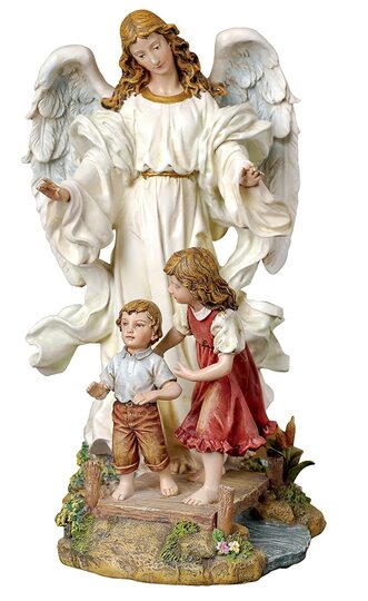 Angel with Children on a bridge garden ornament