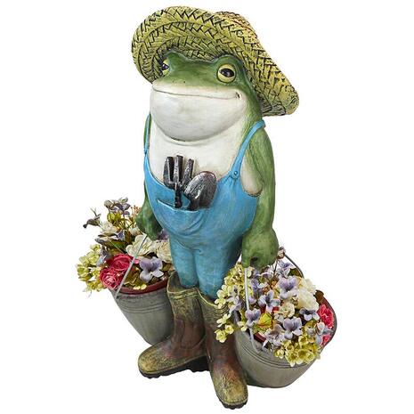 Gardener frog with pots ornament