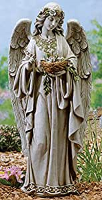 Angel with birds nest outdoor statue