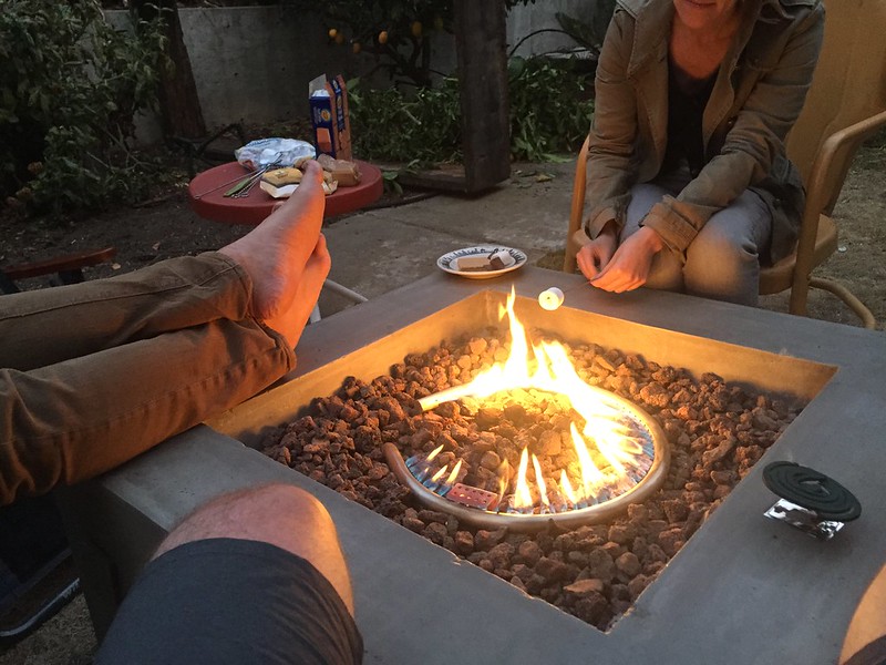 Garden table with a fire in the middle