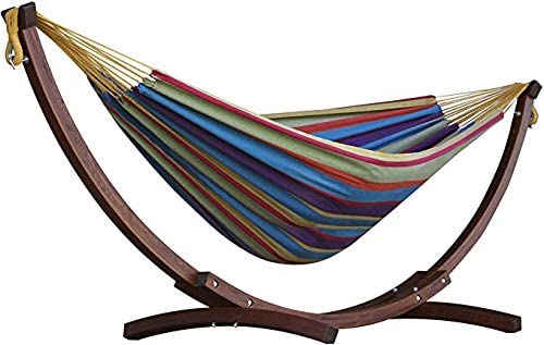 Vivere double garden hammock with pine arc stand