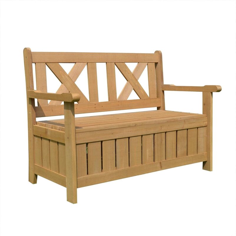 Wooden garden bench with storage